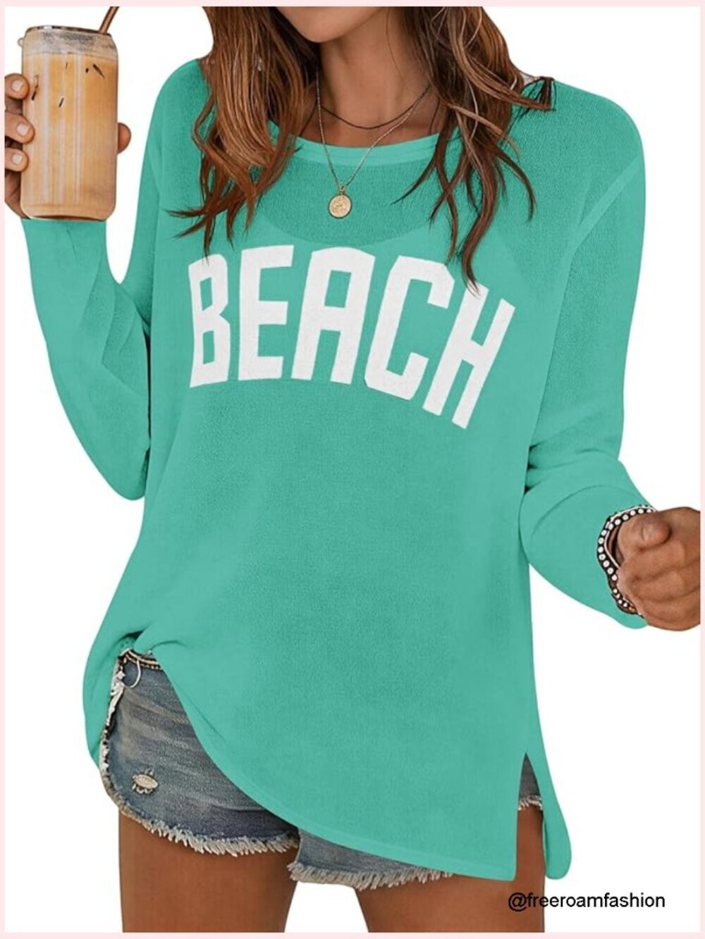 Crochet Letter Print Long Sleeve Beach Cover Up